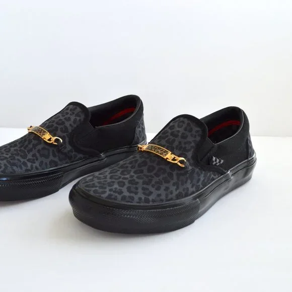 VANS SKATE SLIP ON CHER STRAUBERRY CHEETAH GRAY BLACK SNEAKER SHOES NEW - Picture 4 of 8